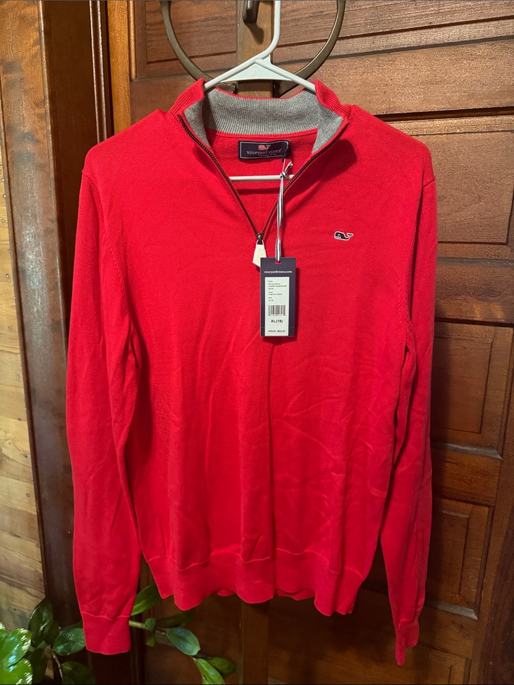 Vineyard Vines Red Quarter-Zip Sweater with Whale Logo